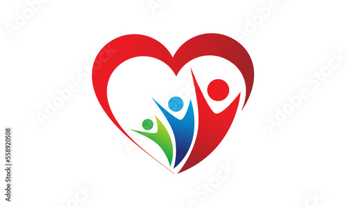love logo in the family, charity icon, human logo with love	
