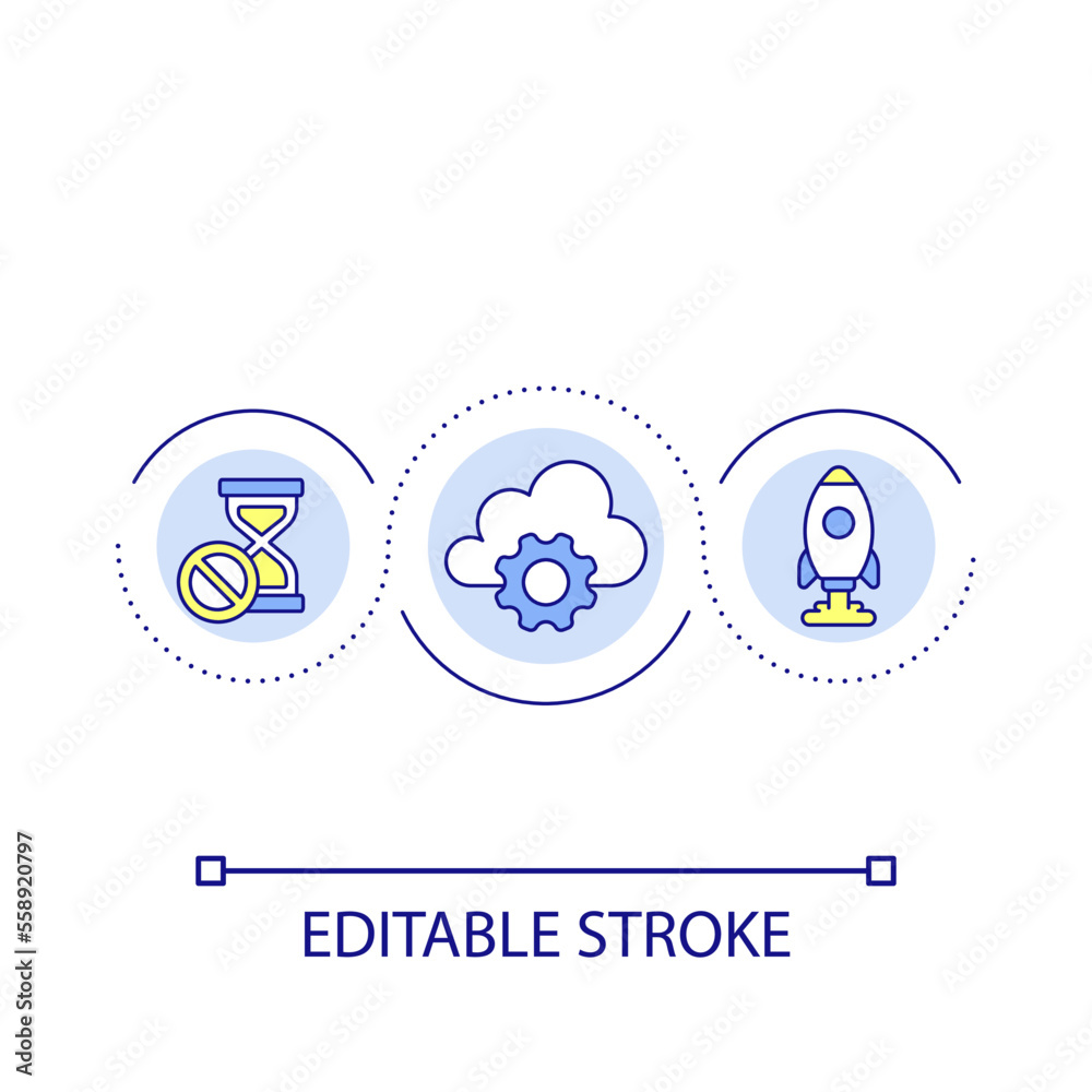 Quick processing data loop concept icon. Innovating cloud services. Digital technology abstract idea thin line illustration. Isolated outline drawing. Editable stroke. Arial font used Quick processing data loop concept icon. Innovating cloud services. Digital technology abstract idea thin line illustration. Isolated outline drawing. Editable stroke. Arial font used