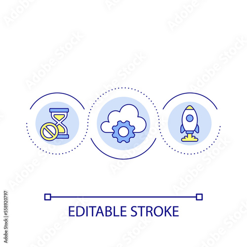 Quick processing data loop concept icon. Innovating cloud services. Digital technology abstract idea thin line illustration. Isolated outline drawing. Editable stroke. Arial font used