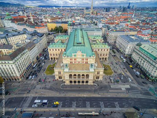 Vienna State Opera and Cityscape with Cloudy Blue Sky. Austria