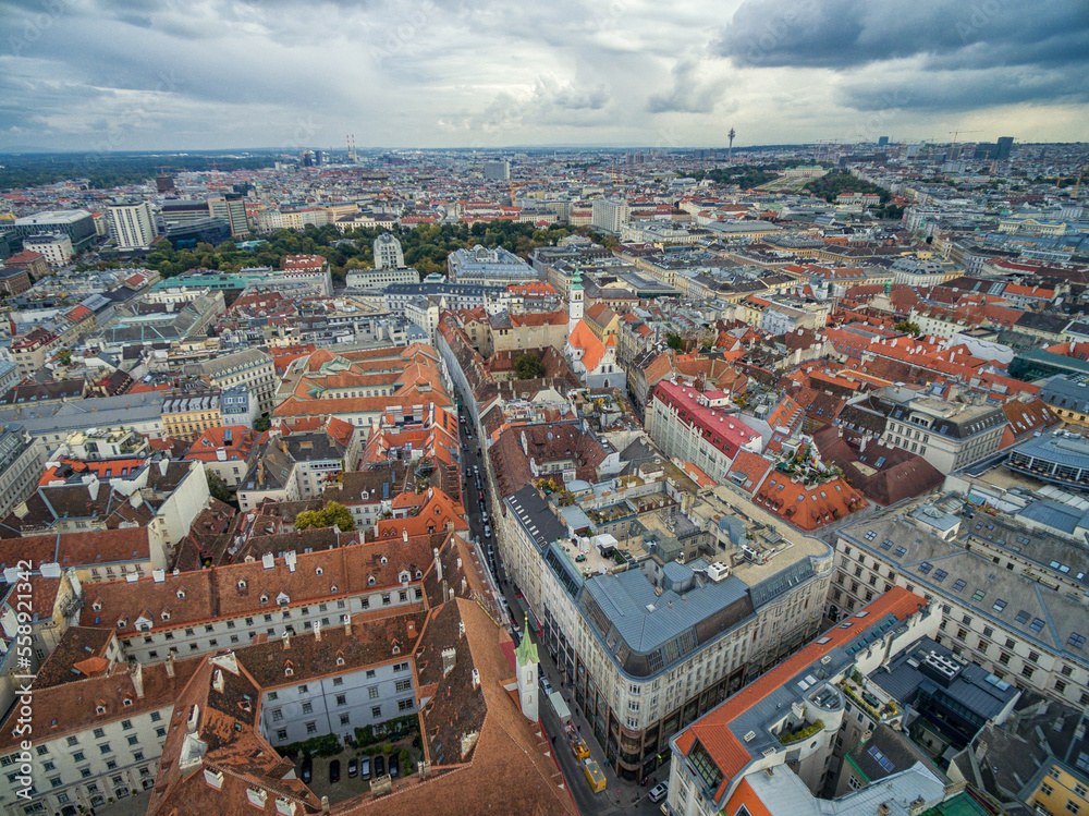 Fototapeta premium Vienna Cityscape, Austria. Most Popular Sightseeing Objects in Background.