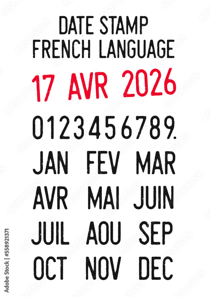 Vector illustration of editable dates stamps in French language (days, months, years) Vector illustration of editable dates stamps in French language (days, months, years)