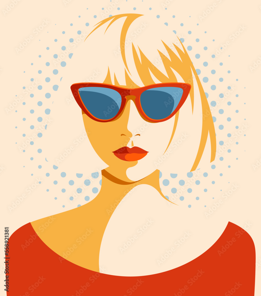 1345_Beautiful young woman wearing red retro sunglasses