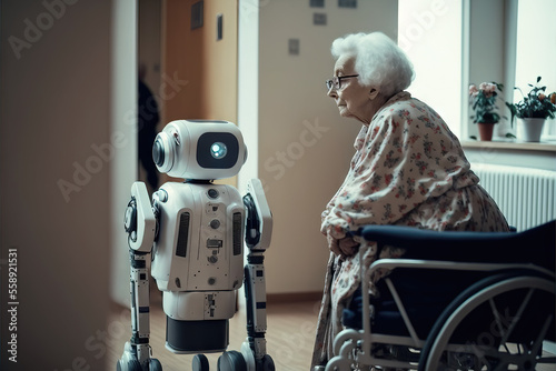 Future of geriatric care with robots in retirement home, Generative AI photo