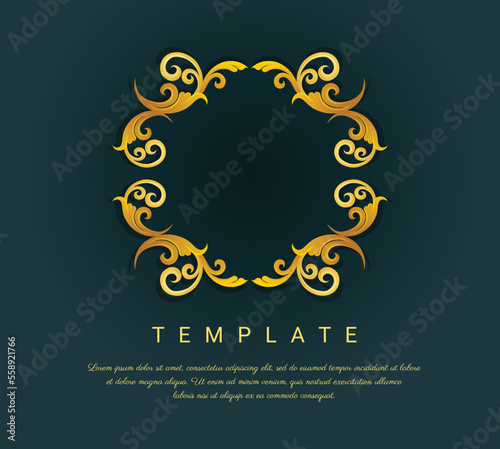 Elegant Logo, Eastern style, Golden outline floral logo, logo for decorative adornment for invitations and greeting cards.
