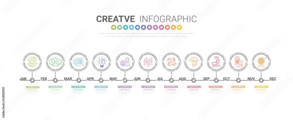 Timeline business for 12 months, Infographics element design and Presentation can be used for Business concept with 12 options, steps or processes. Timeline business for 12 months, Infographics element design and Presentation can be used for Business concept with 12 options, steps or processes.