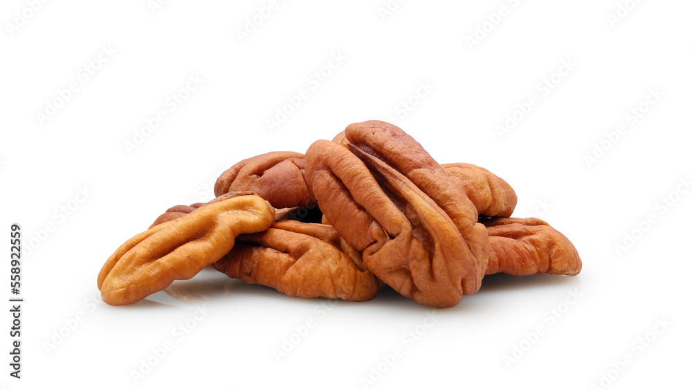 Heap of pecan nuts isolated on white background Heap of pecan nuts isolated on white background