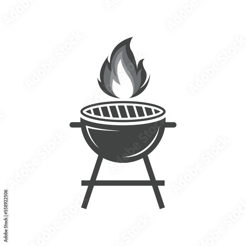 BBQ grill simple and symbol icon with smoke or steam logo