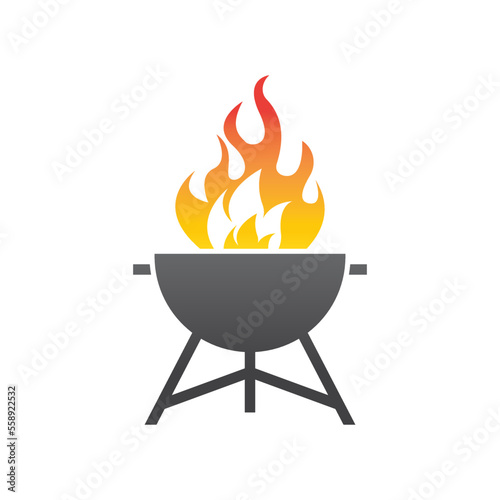 BBQ grill simple and symbol icon with smoke or steam logo