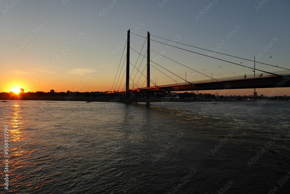 Sunset at the Kniebridge in Dusseldorf on the Rhine Germany