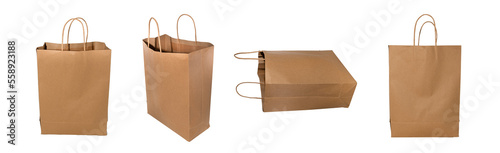 Empty paper bag on a white background. Eco-friendly packaging for shopping in the supermarket