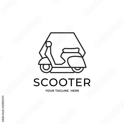 Moped scooter logo design. Retro scooter side view vector design.