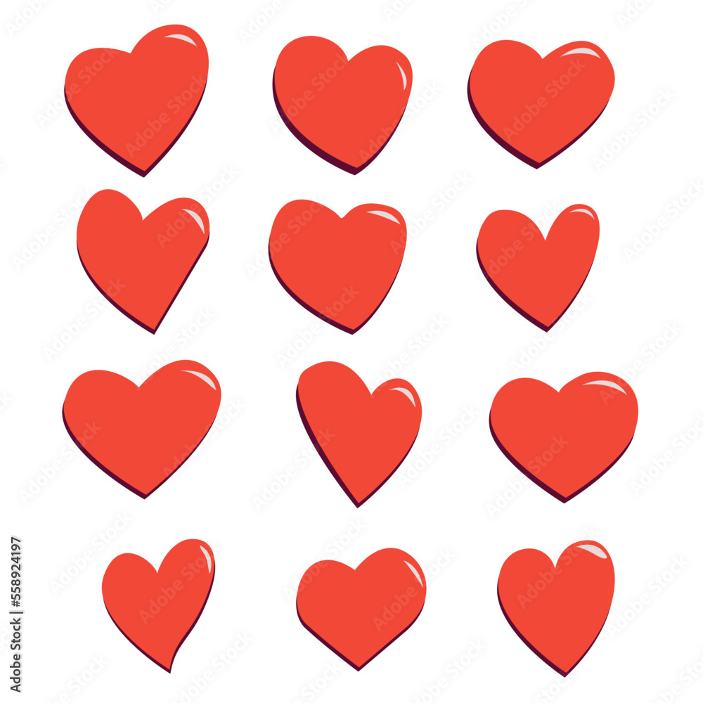 Hand drawn hearts. Red Heart Shapes on White Background. Love symbols. Flat Heart Silhouettes Vector. Valentine's day or other romantic design. Hand drawn hearts. Red Heart Shapes on White Background. Love symbols. Flat Heart Silhouettes Vector. Valentine's day or other romantic design.