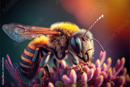 Bee on the flower. Generative AI © 7AM