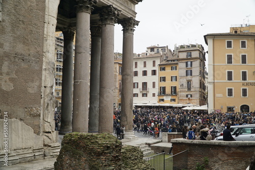 Photography Rome, Italy - January 06, 2023, View of the Piazza della Rotonda, also known as the Pantheon square, a pedestrian square located between via della Rotonda and via del Pantheon