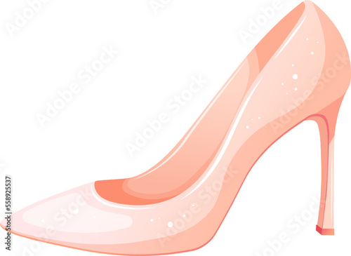 Cartoon pink slipper, bride's or princess's slipper, wedding shoes isolated