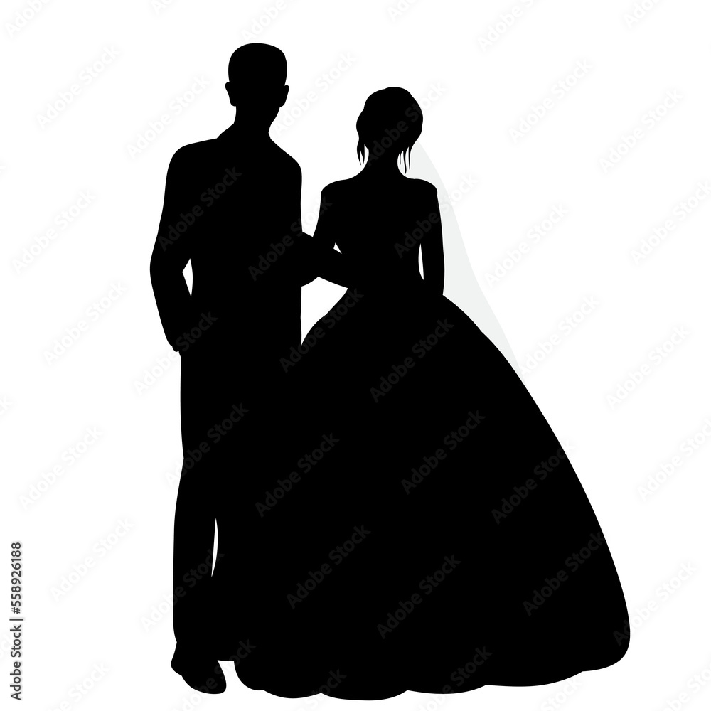 bride and groom, man and woman silhouette design vector