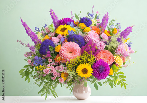 Obraz na płótnie Beautiful, vivid, colorful mixed flower bouquet still life detail Generative AI w salonie