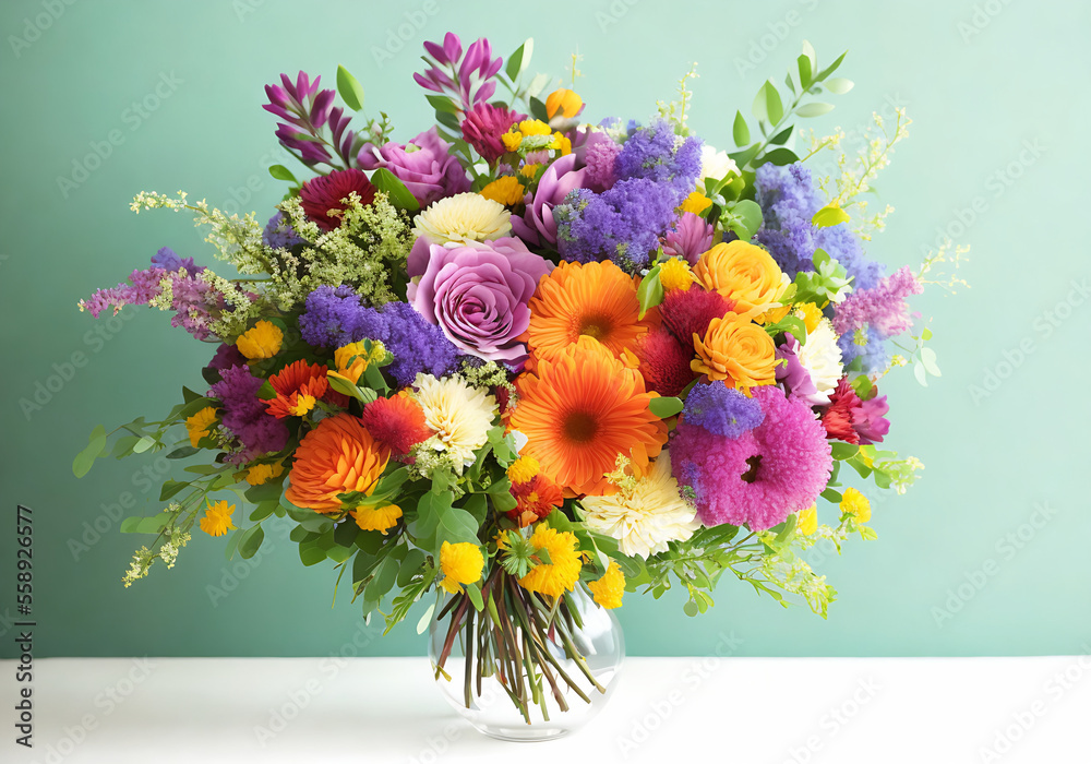 custom made wallpaper toronto digitalBeautiful, vivid, colorful mixed flower bouquet still life detail Generative AI