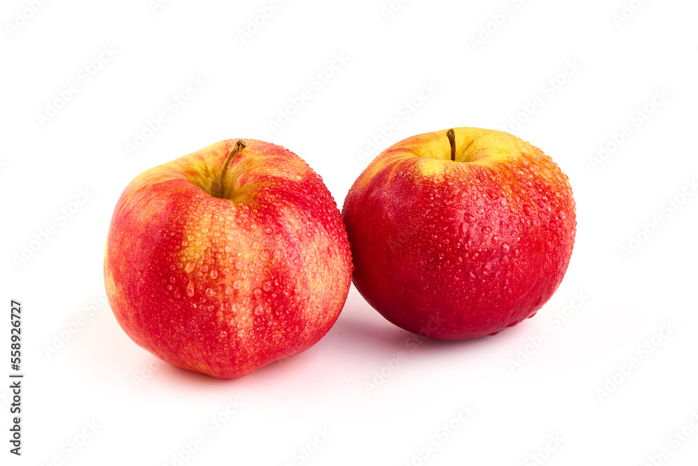 Shiny Red ripe apples, isolated on white background. Fresh raw organic fruits. Shiny Red ripe apples, isolated on white background. Fresh raw organic fruits.