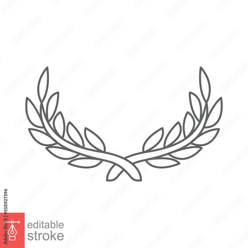 Laurel, wreath icon. Simple outline style. Symbol of victory, winner award, branch and leaves, roman concept. Line vector illustration design isolated on white background. Editable stroke EPS 10.