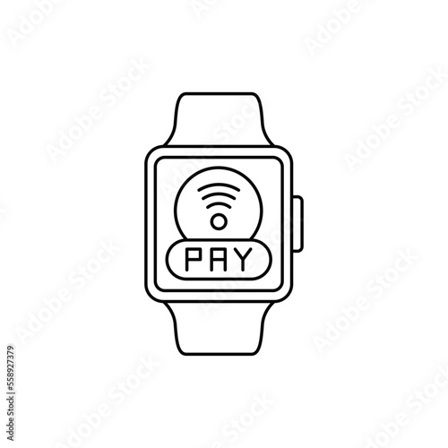 Smart watch payment icon in line style icon, isolated on white background