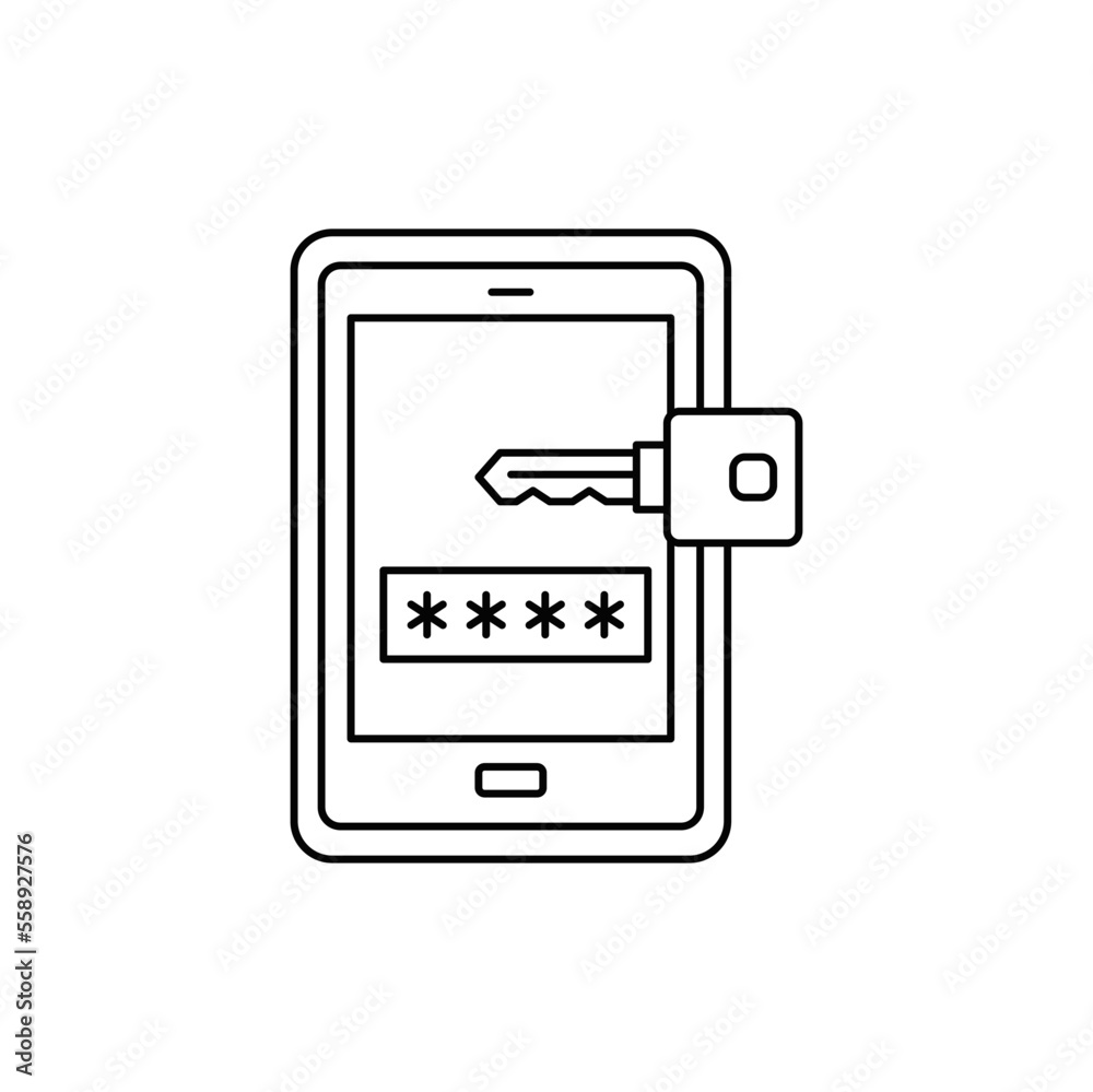 Mobile banking password icon in line style icon, isolated on white background Mobile banking password icon in line style icon, isolated on white background