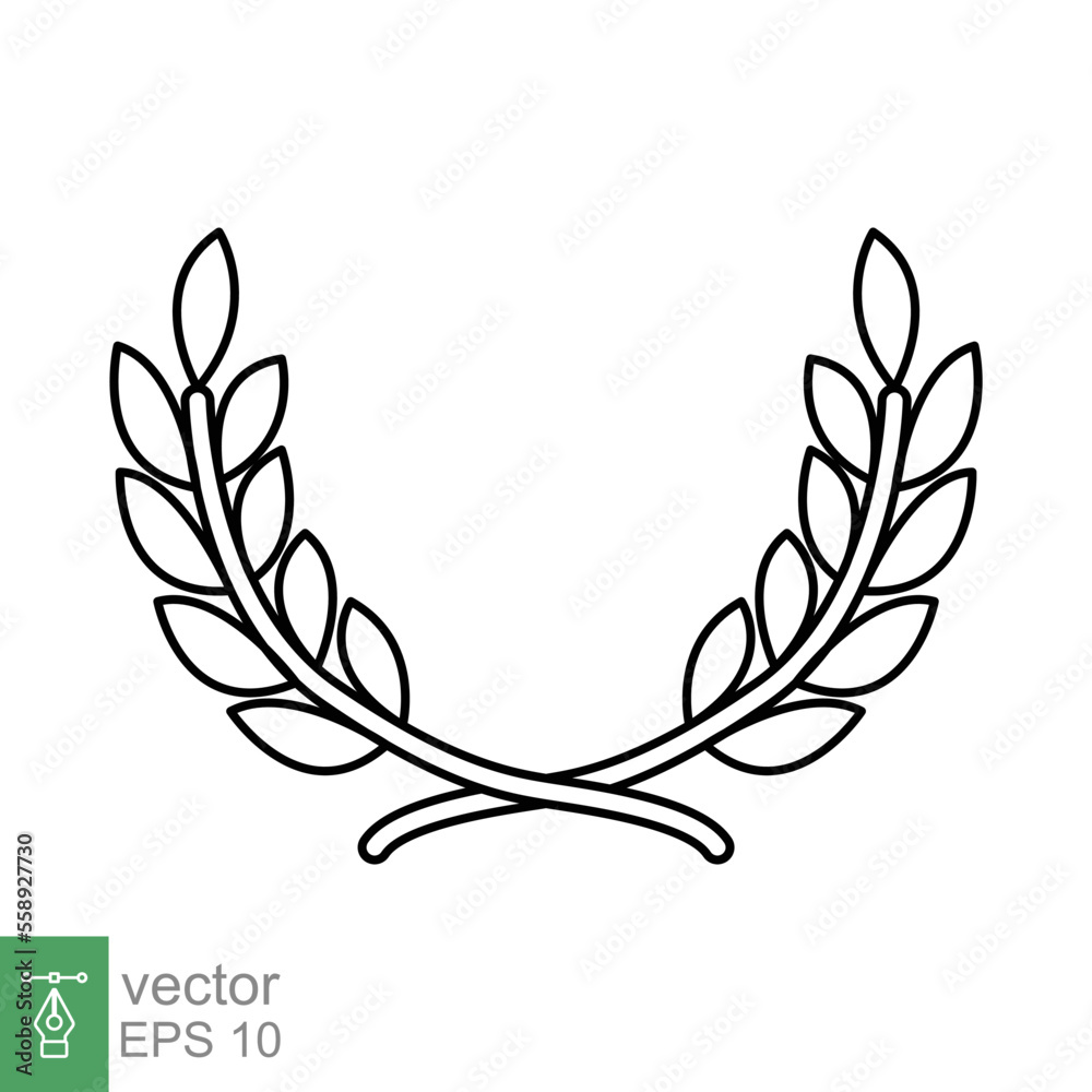 Laurel, wreath icon. Simple outline style. Symbol of victory, winner award, branch and leaves, roman concept. Line vector illustration design isolated on white background. EPS 10. Laurel, wreath icon. Simple outline style. Symbol of victory, winner award, branch and leaves, roman concept. Line vector illustration design isolated on white background. EPS 10.