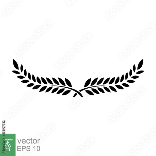 Laurel, wreath icon. Simple solid style. Symbol of victory, winner award, branch and leaves, roman concept. Silhouette sign. Glyph vector illustration design isolated on white background. EPS 10.