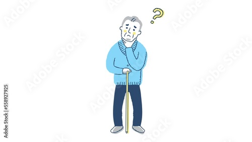悩んでいる表情のシニア男性