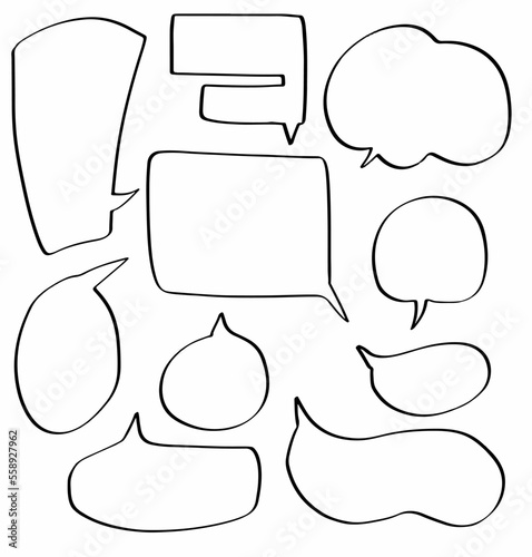 set collection hand drawn speech bubbles. icon, cloud, cartoon, chat, balloon, message, illustration, speak, design, comic, sign, dialog, communication, thought, text. design vector illustration