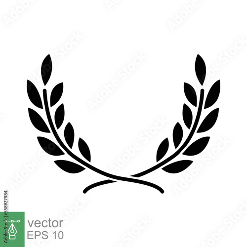 Laurel, wreath icon. Simple solid style. Symbol of victory, winner award, branch and leaves, roman concept. Silhouette sign. Glyph vector illustration design isolated on white background. EPS 10.