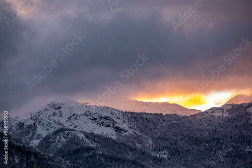 Sunrise in mountains  Bohinj valley  Slovenia