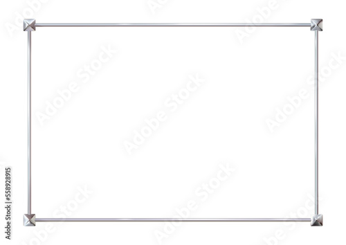 Rectangle realistic frame metal with corner elements of metallic squares. png