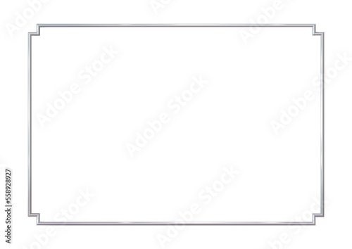 Rectangle realistic frame metal or silver with inverted corners. Isolated. Steel, photoframe template. For picture. png