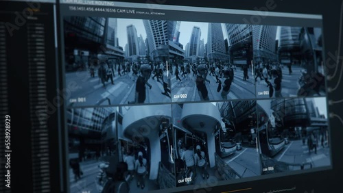 Police Software Observing Streets For Safety Protection From Criminal Activity. Monitoring Software Protects Safety In Modern City. Security Surveillance Software. Pedestrians Safety Protection. Ui