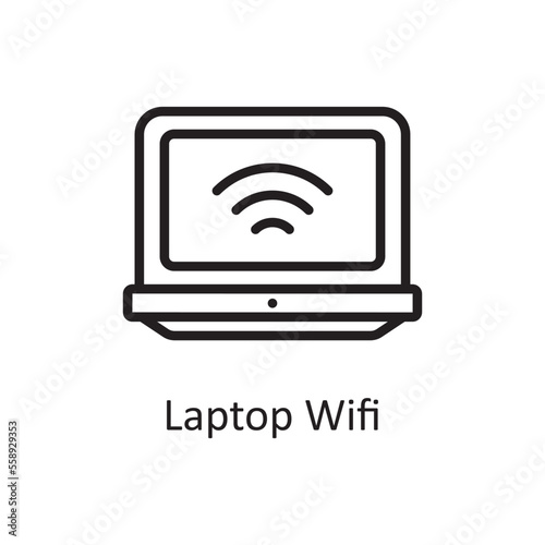 Laptop Wifi Outline Icon Design illustration. Web Hosting And Cloud Services Symbol on White background EPS 10 File