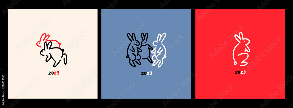 Various Bunnies. Dancing, standing, fighting, running rabbits. Hand ...