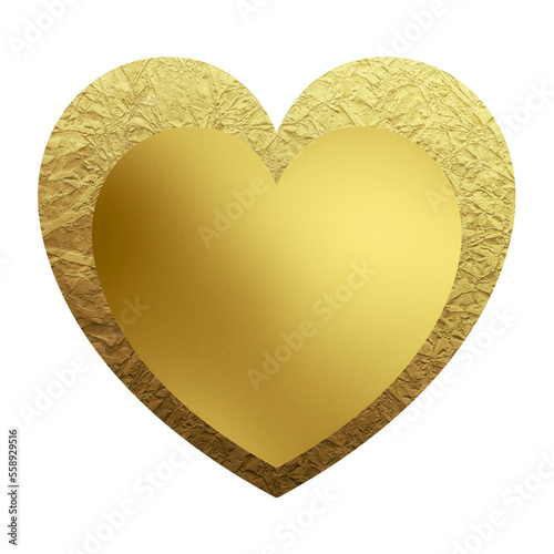 Golden heart shape, valentines day theme, color gradient, isolate object with transparent background, metallic