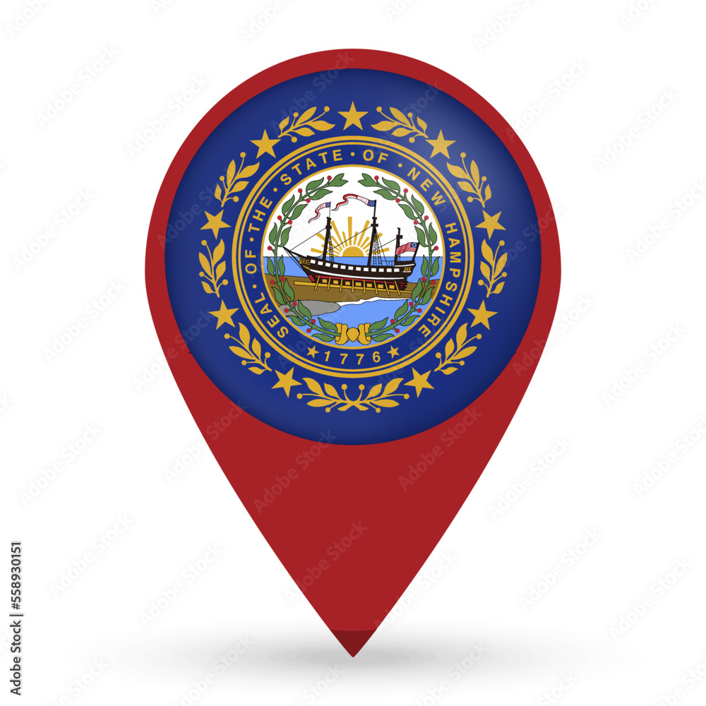 New Hampshire state map pointer with shadow on white background. Vector illustration. New Hampshire state map pointer with shadow on white background. Vector illustration.