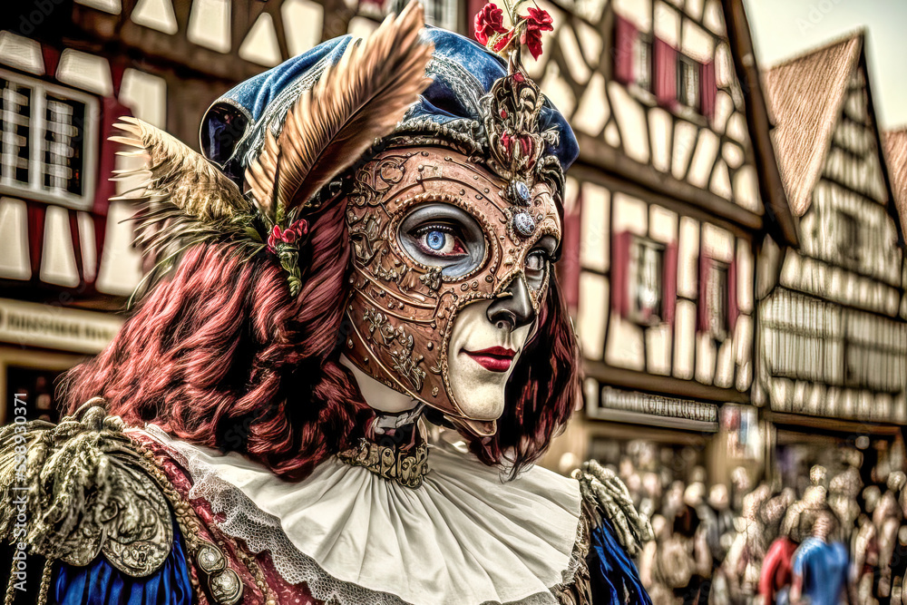 Fasching Karneval Masken und Umzüge Regionaler Karneval in Deutschland Generative AI Digital Art Background Hintergrund Cover Card Illustration