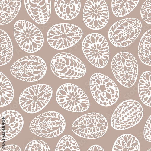 Easter eggs  pattern. Paper cut style. Color painted egg background. Easter symbol. Egg border, banner, frame. Egg hunt vector illustration. Happy Easter print,  backdrop.