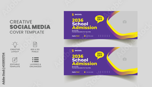 kids school admission education social media web banner. back to school timeline cover layout template. 