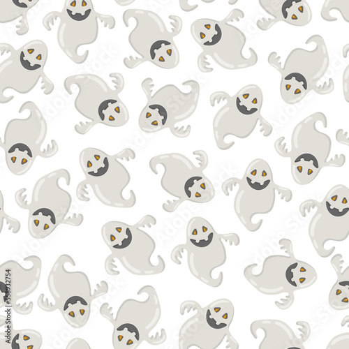 Funny happy ghost vector seamless pattern. Childish spooky boo background for kids. Magic scary spirit. Cartoon vector texture of comic phantom