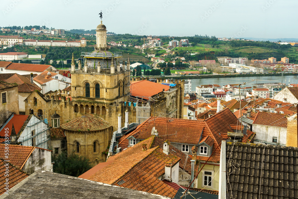 view over coimbra city rooftops and skyline