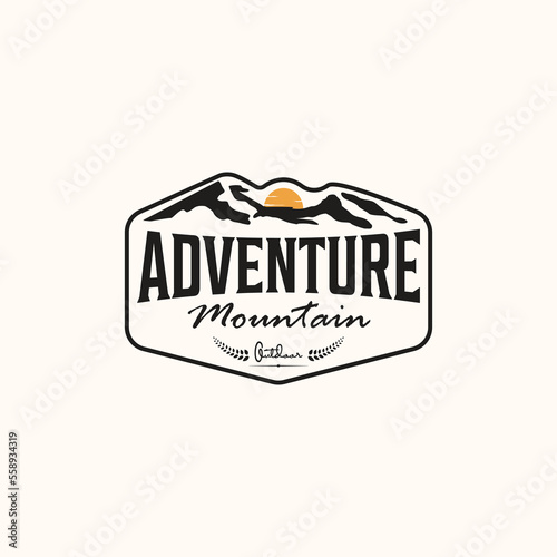 adventure mountain vintage logo vector minimalist illustration design, natural outdoor wild mountain logo design