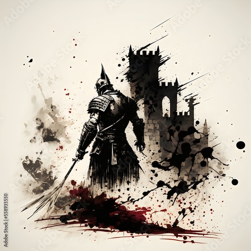 Medieval knight ink splatter style created with AI