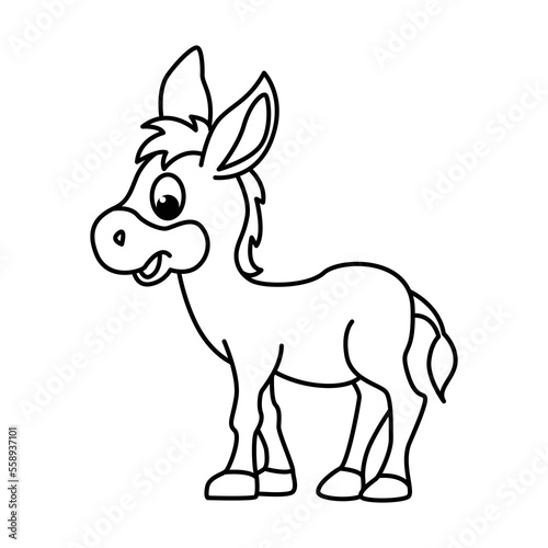 Cute donkey cartoon characters vector illustration. For kids coloring book. © deny