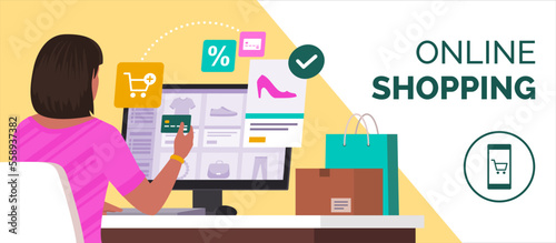 Woman doing online shopping at home