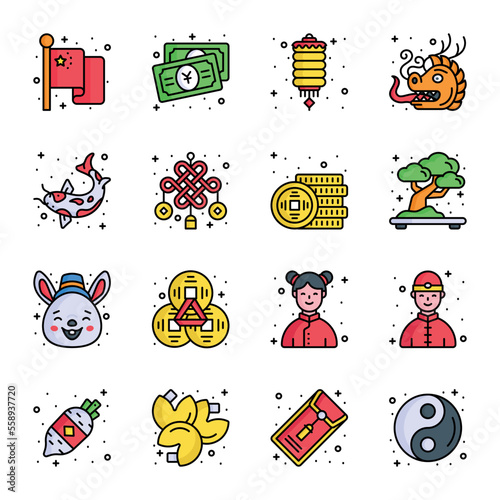 Chinese new year and culture icons set in modern design style, easy to use and editable vectors